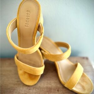 Soludos Ines Heels Mustard Yellow Suede Leather Open Toe Size 5